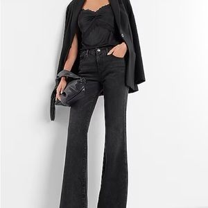 Flare leg black jeans in long